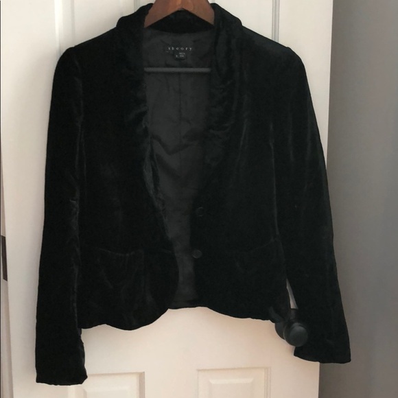 412. LADIES THEORY CRUSHED SOFT BLACK VELVET BLAZER JACKET - Picture 6 of 8